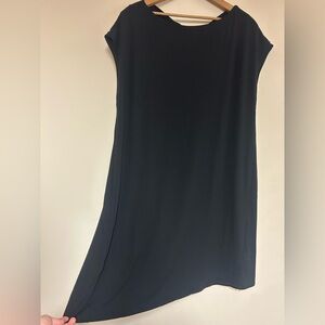 Eileen Fisher Black Dress Viscose/Spandex Size L Pockets Twist Collar